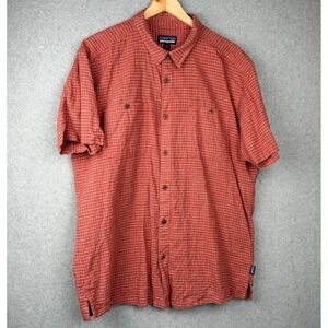 Patagonia Men's Plaid Short Sleeve Button Front Shirt Hemp Cotton Red XL